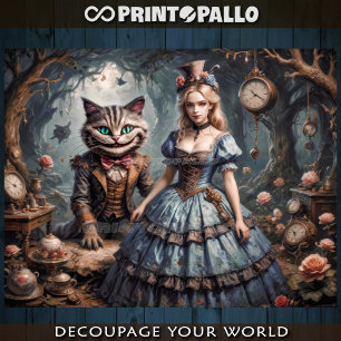 Alice in Wonderland and Cheshire Cat - Decoupage  Wrapping Paper Sheets