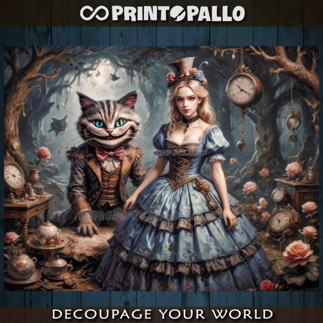 Alice in Wonderland and Cheshire Cat - Decoupage  Wrapping Paper Sheets (Creator Uploaded)