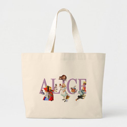 Alice in Wonderland and Friends Large Tote Bag