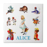 Alice In Wonderland Meets Dodo Bird Black White Wall Art Ceramic Tile