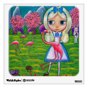 Alice in Wonderland and Pink Flamingos Big Eye Art Wall Sticker