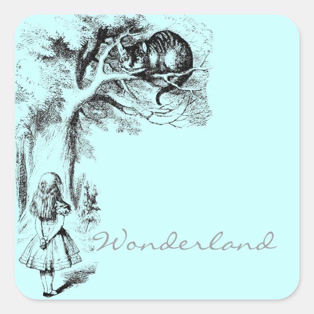 Alice in Wonderland and the Cheshire Cat Square Sticker (Front)