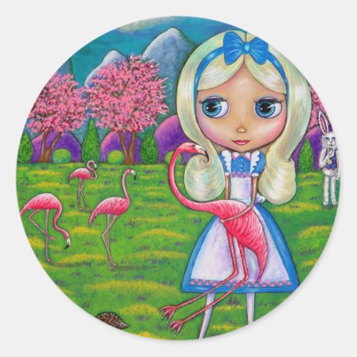 Alice in Wonderland and the Flamingos Sticker