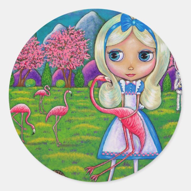 Alice in Wonderland and the Flamingos Sticker (Front)