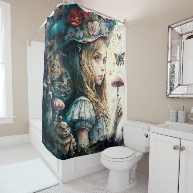 Alice in Wonderland and the Magic Mushrooms Shower Curtain (In Situ)