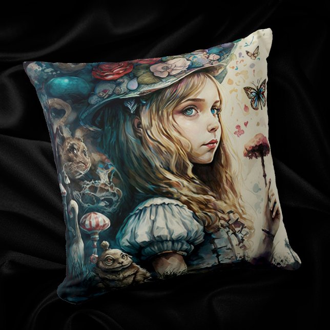 Alice in Wonderland and the Magic Mushrooms Throw Pillow (Creator Uploaded)