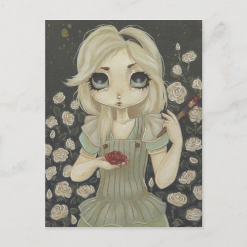 Alice in Wonderland art postcard paint roses red
