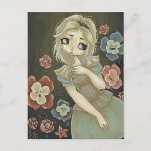 Alice in Wonderland art postcard talking flowers