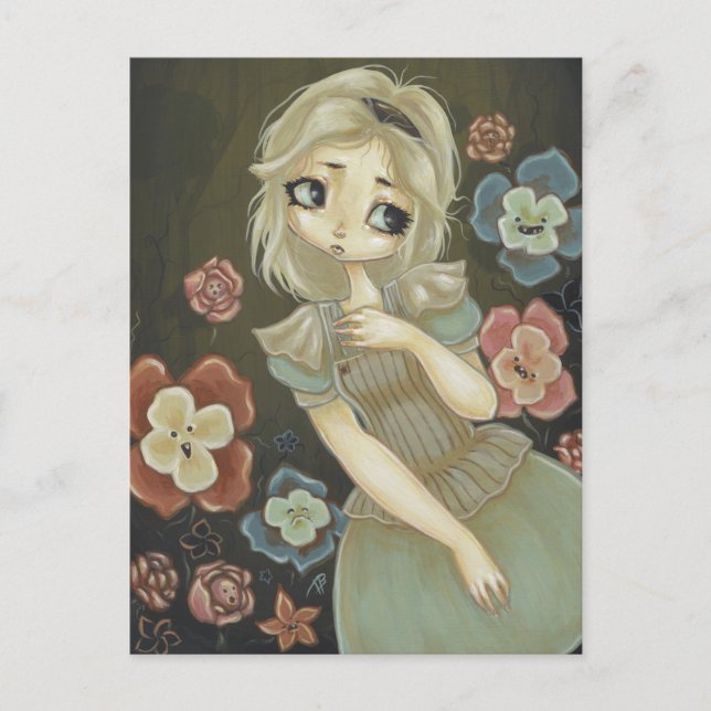 Alice in Wonderland art postcard talking flowers (Front)