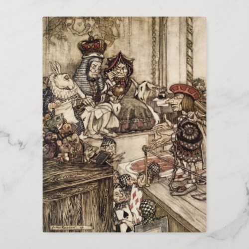Alice in Wonderland Arthur Rackham Foil Holiday Postcard