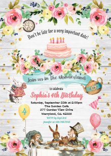 Alice In Wonderland Birthday Invitations Zazzle