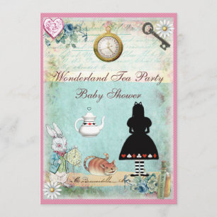 Alice in Wonderland Baby Girl Shower Tea Party Invitation