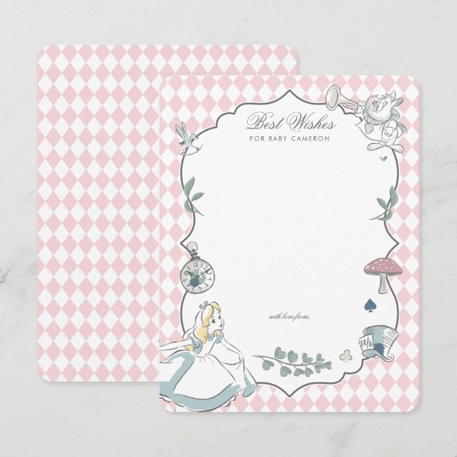 Alice in Wonderland Baby Shower Best Wishes Note Card (Front/Back)