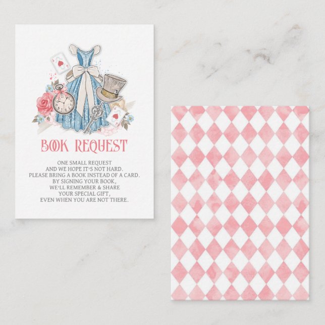 Alice in Wonderland Baby Shower Book Request Enclosure Card (Front/Back)