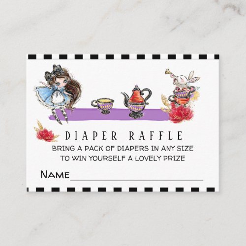  Alice in Wonderland Baby Shower Diaper Raffle Enclosure Card