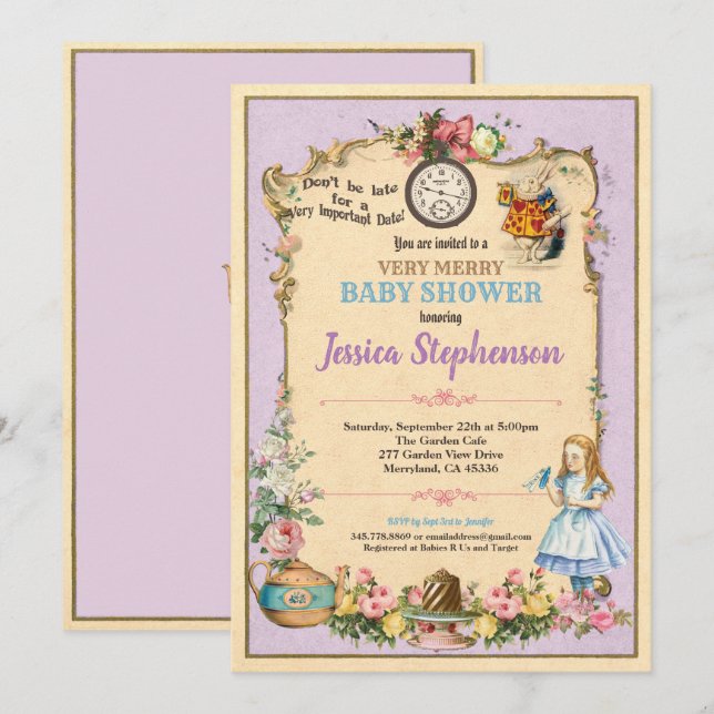Alice in Wonderland baby shower invitaion pink Invitation (Front/Back)