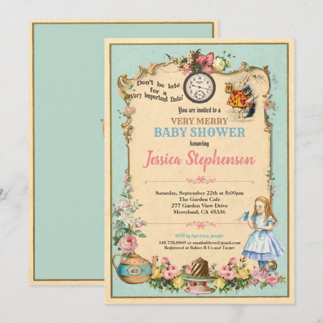 Alice in Wonderland baby shower invitaion teal Invitation (Front/Back)