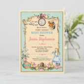 Alice in Wonderland baby shower invitaion teal Invitation (Standing Front)