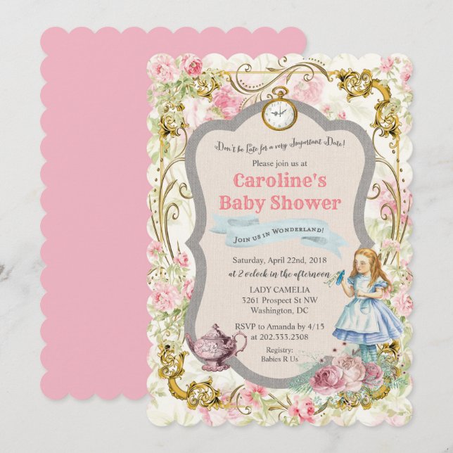 Alice in Wonderland Baby Shower Invitation (Front/Back)