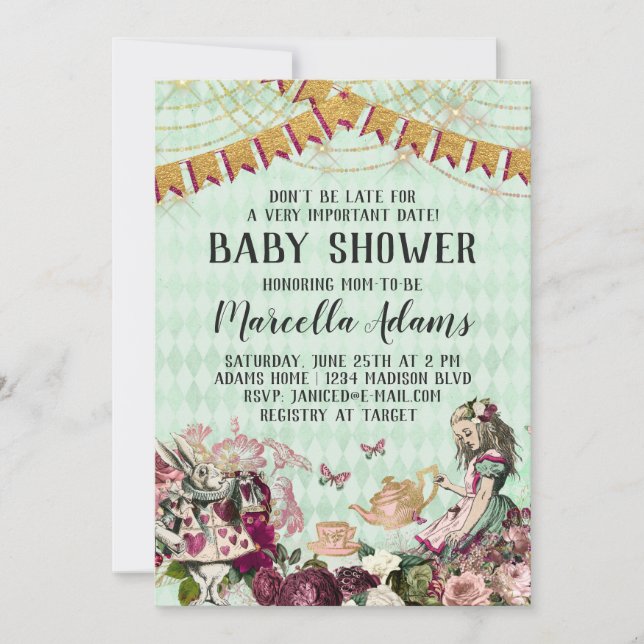 Alice in Wonderland Baby Shower Invitation (Front)
