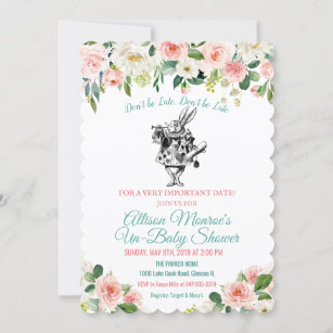 Pink & Blue Alice in Wonderland Baby Shower Invitation from £0.80 each