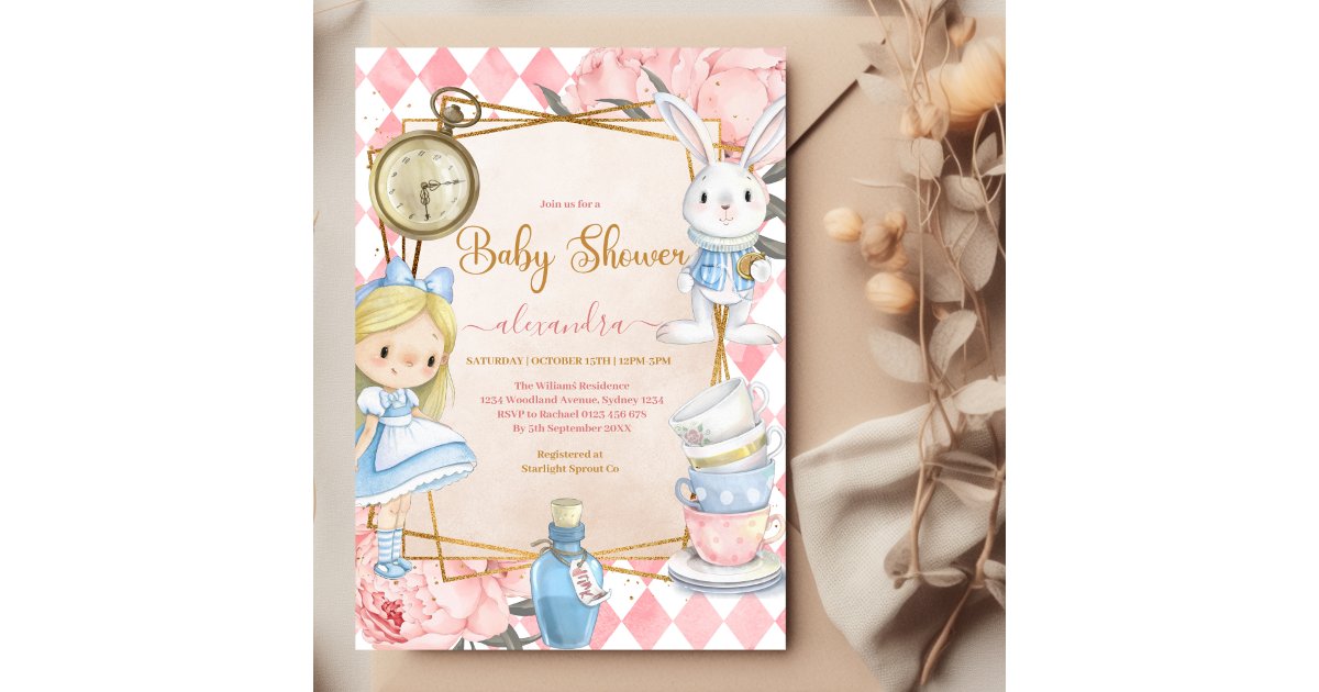 Alice in Wonderland  Baby Shower Invitation