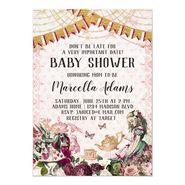 alice in wonderland baby shower invitations