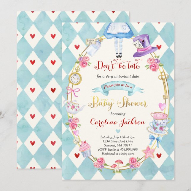 Alice In Wonderland Baby Shower Invitation (Front/Back)