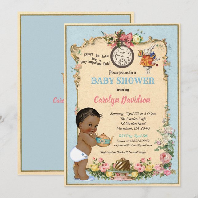 Alice in Wonderland Baby Shower Invitation African (Front/Back)