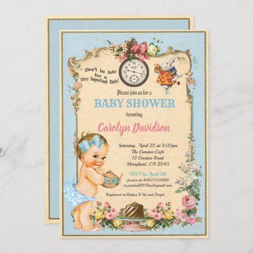 Alice in Wonderland Baby Shower Invitation blonde