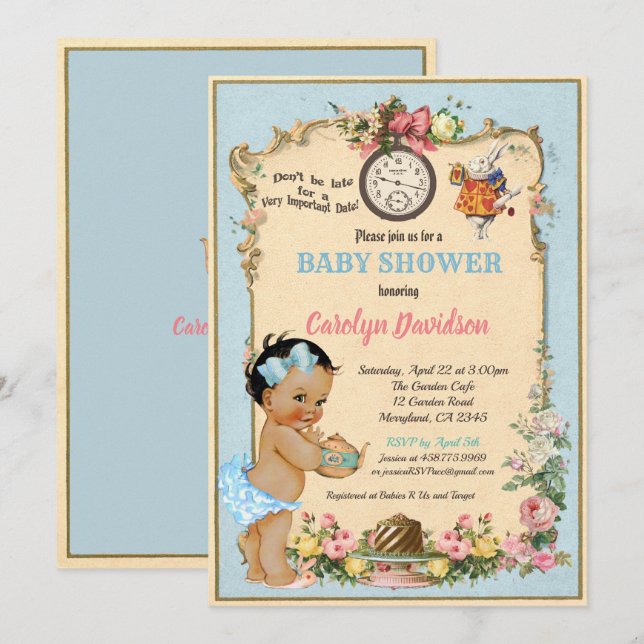 Alice in Wonderland Baby Shower Invitation -Latina (Front/Back)