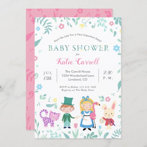 Alice in Wonderland Baby Shower Invitations  Pink