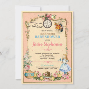 Alice in Wonderland baby shower pink coral Invitation