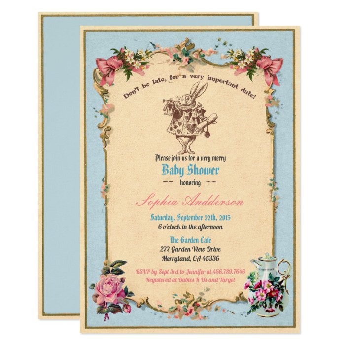 Alice In Wonderland Baby Shower Sip And See Blue Invitation Alice In Wonderland Baby Shower Sip And