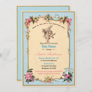 Pink & Blue Alice in Wonderland Baby Shower Invitation from £0.80 each