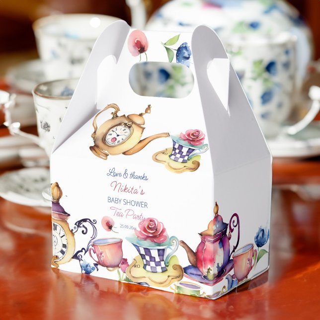 Alice in wonderland baby shower tea party favor boxes (Alice in wonderland baby shower tea party favors personalized favor box elegant vintage tea party)