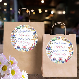 Alice in wonderland baby shower tea party favor classic round sticker