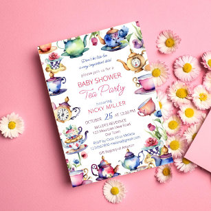 Pink & Blue Alice in Wonderland Baby Shower Invitation from £0.80 each