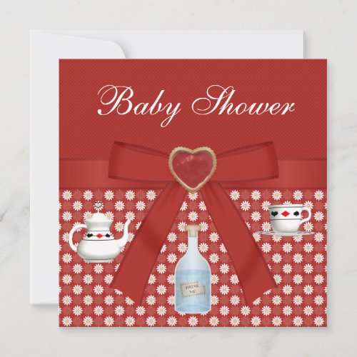 Alice in Wonderland Baby Shower Tea Party Red Announcement