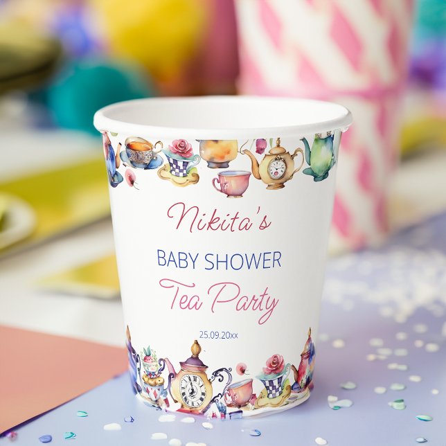 Alice in wonderland baby shower tea party tablewar paper cups (Alice in wonderland baby shower tea party tableware personalized  paper cups)