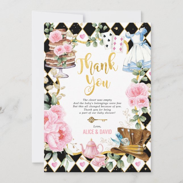 Alice in Wonderland Baby Shower Thank You Card (Front)