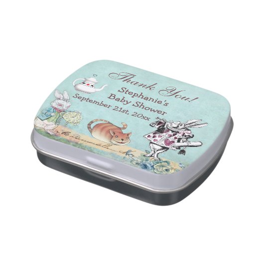Alice in Wonderland Baby Shower Thank You Favor Candy Tin (Side)