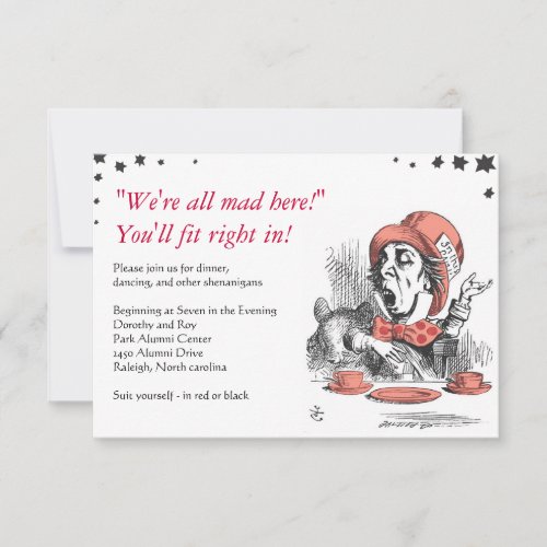 Alice In Wonderland Bat Mitzvah Party Card Custom Invitations