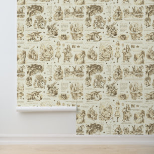 Alice in Wonderland Beige Cream Toile Nursery Wallpaper