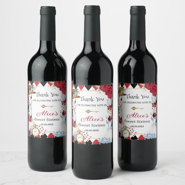 Alice in Wonderland Birthday Bridal Baby High Tea Wine Label (Bottles)