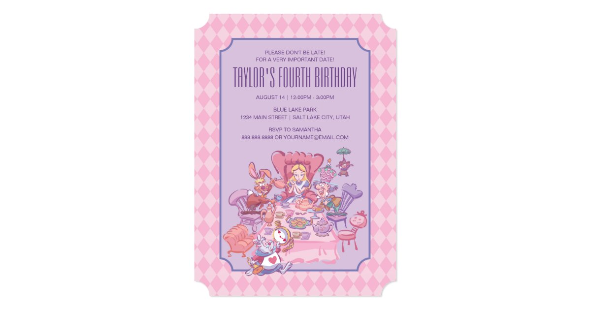 Pink & Blue Alice in Wonderland Birthday Party Invitation from