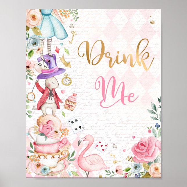 Alice In Wonderland Birthday Decor Drink Me Sign (Front)