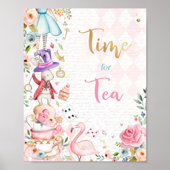 Alice In Wonderland Birthday Decor Tea Time Sign (Front)