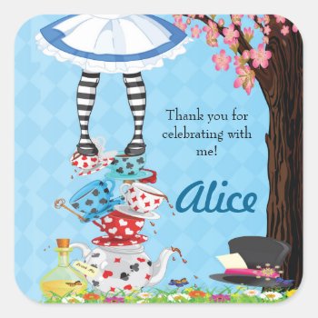 Alice In Wonderland Birthday Favor Stickers by ThreeFoursDesign at Zazzle