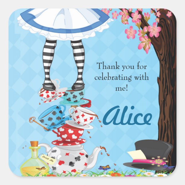 Alice in Wonderland Birthday Favor Stickers (Front)